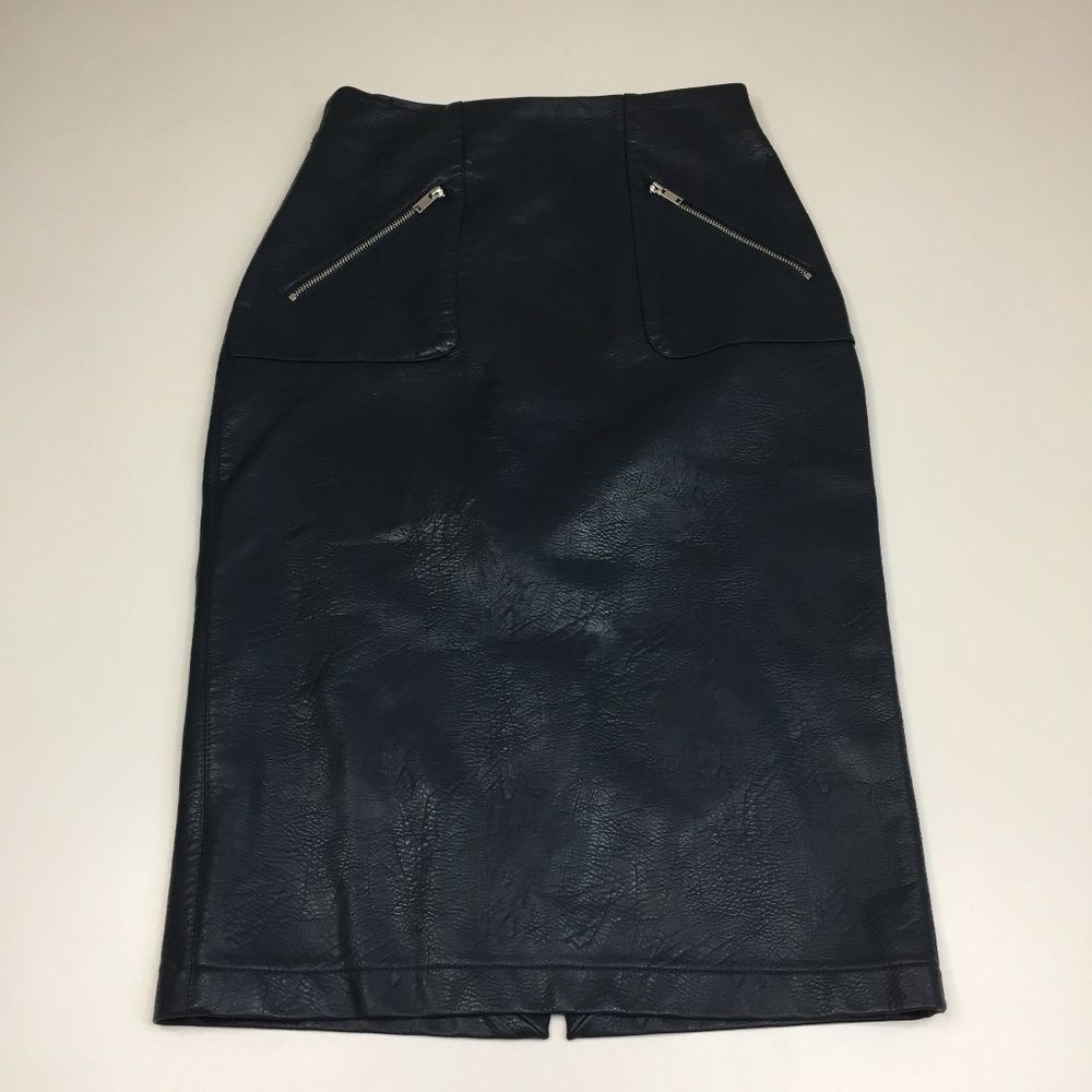 Zara Basic Dark Green Decorative Zip Pockets Leat… - image 1